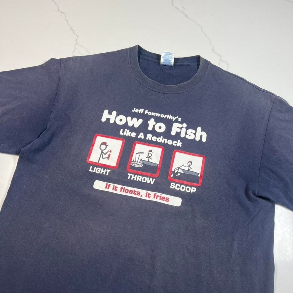 Vintage fishing‎ humor graphic tee shirt faded art obscure